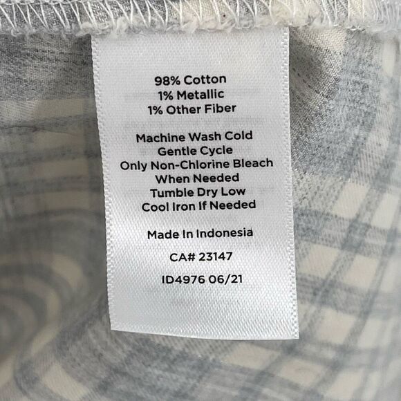 Talbots Long Sleeve Collared Button Up Shirt Plaid Cotton Women Large Cream Grey - Picture 5 of 5